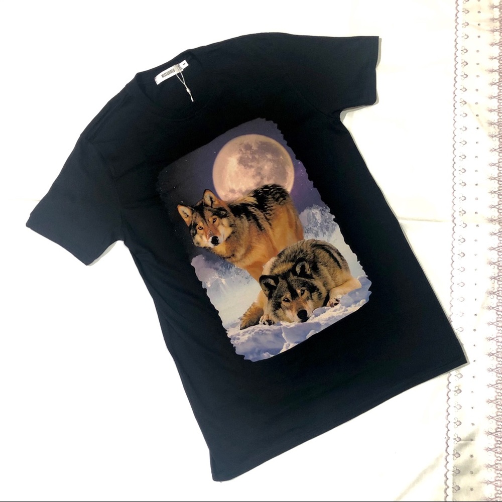 Missguided Black Wolf Graphic Oversized T-Shirt